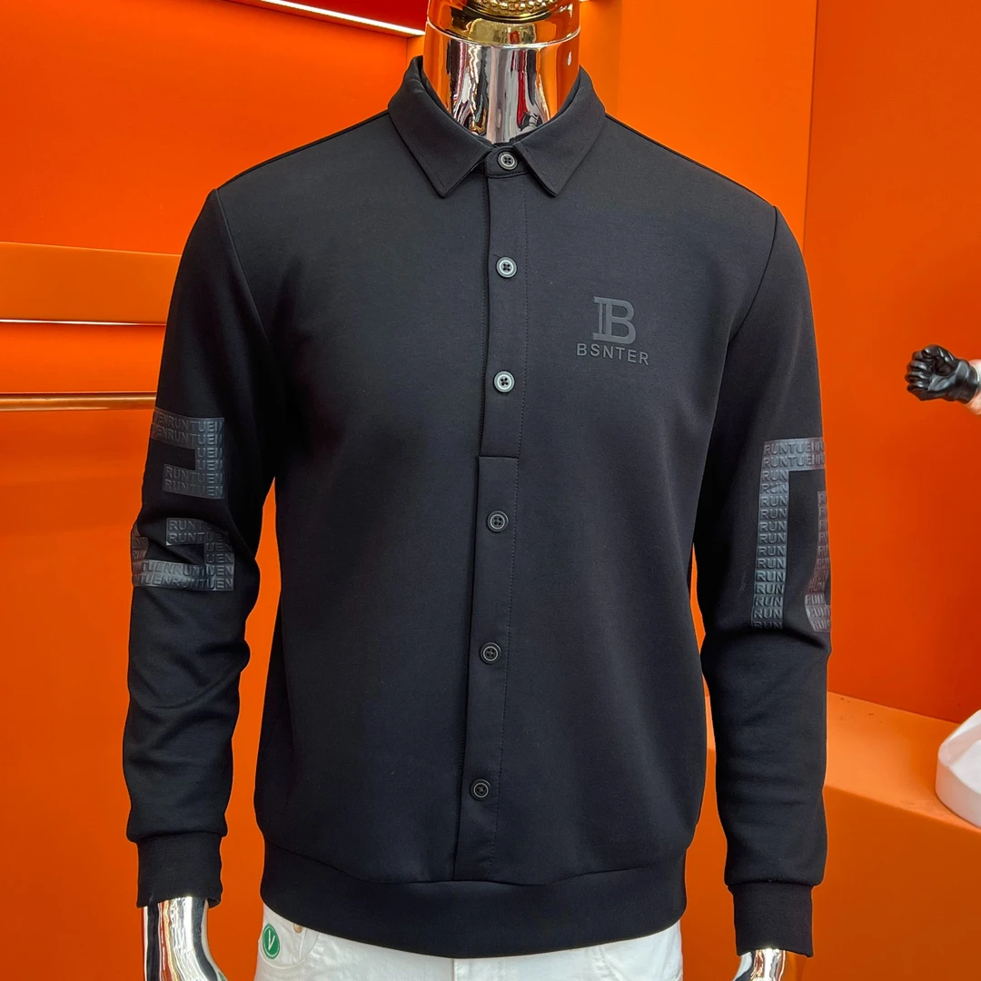 【翻领套头卫衣】长袖衬衫翻领秋冬男装T恤时尚修身商务轻奢M5179