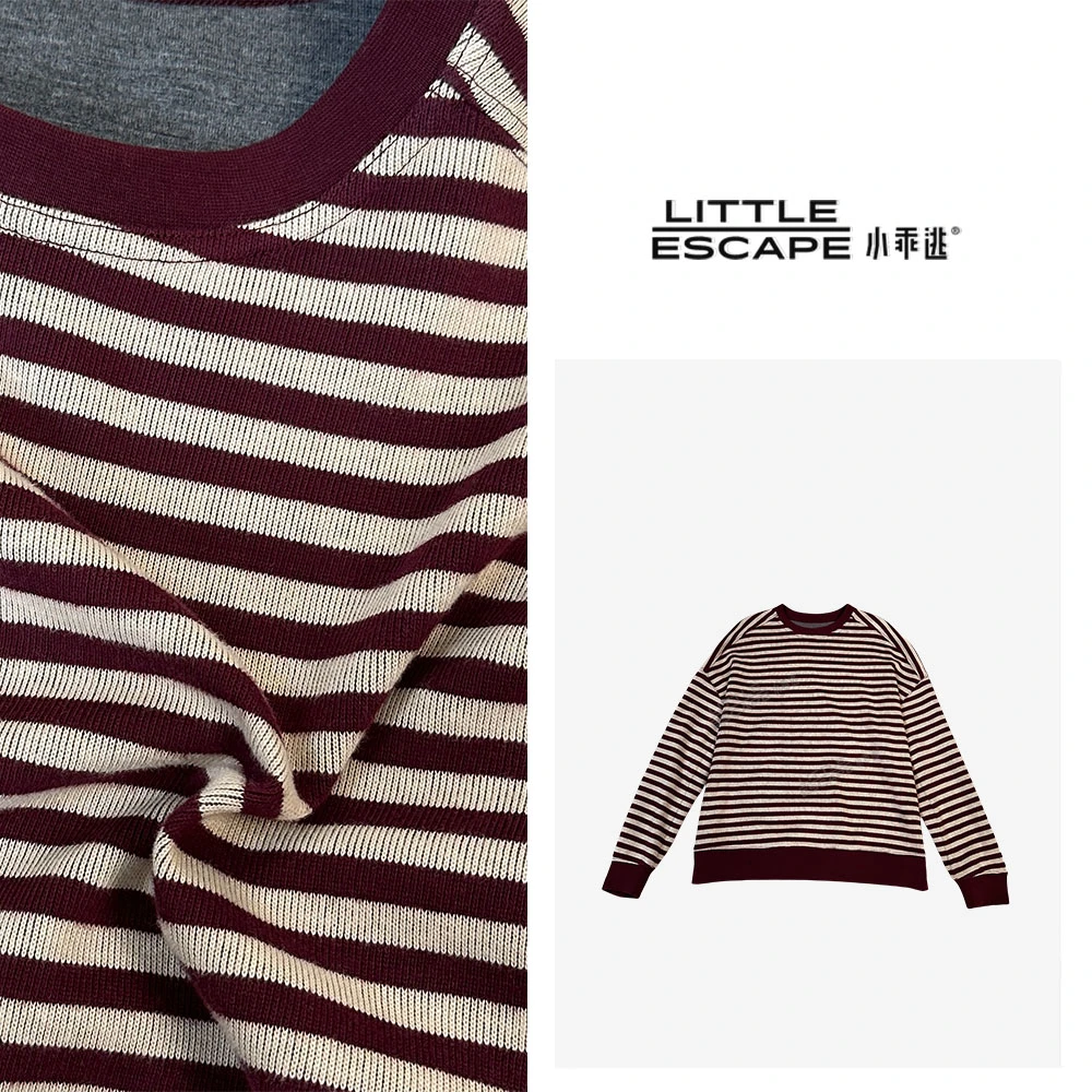 小乖逃X休闲红紫色条纹T恤红色条纹卫衣打底圆领时尚S24129