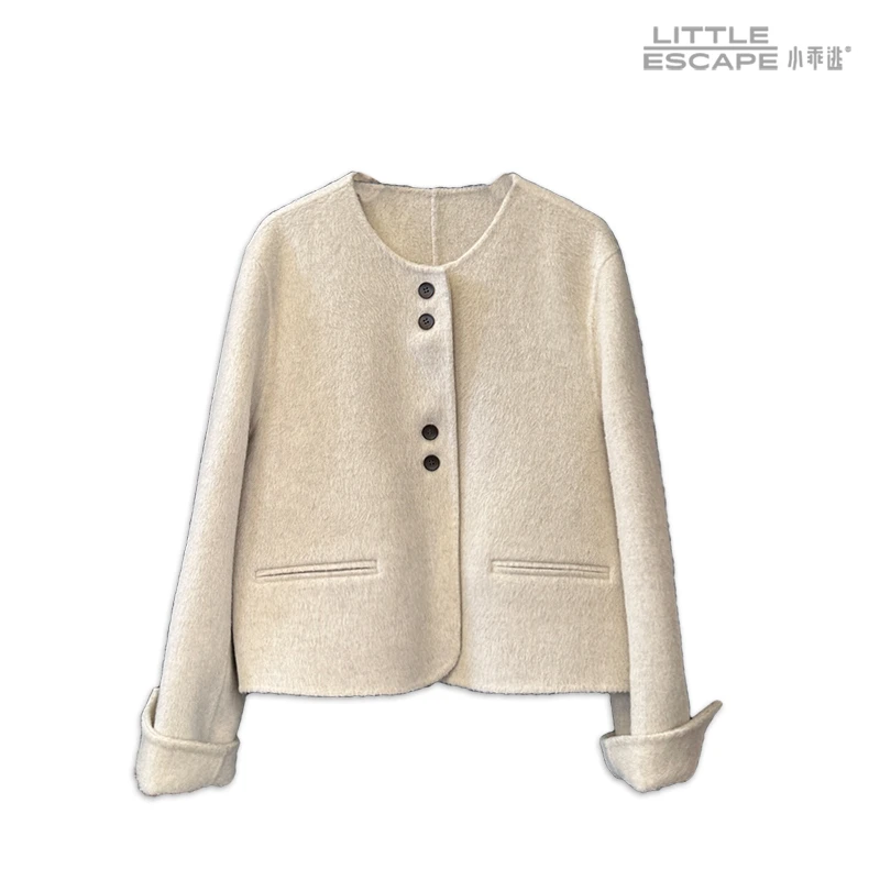 小乖逃X棕色外套时尚短款外套简约羊毛外套秋冬气质9241