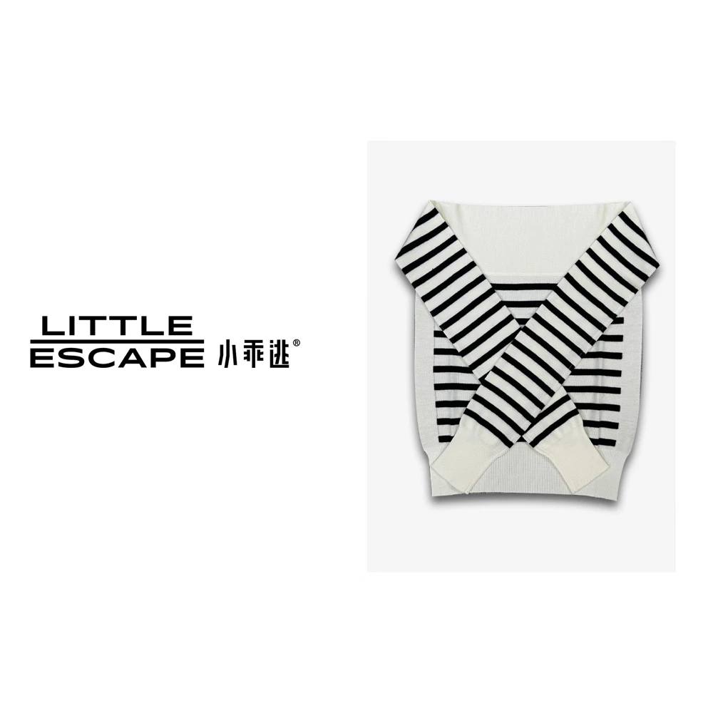 小乖逃X杨子纱全羊毛条纹针织披肩女打结围巾A9120