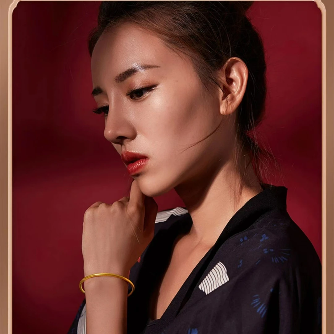 Chow Tai Seng/周大生足金轻奢古法传承手镯素圈百搭简约气质素款