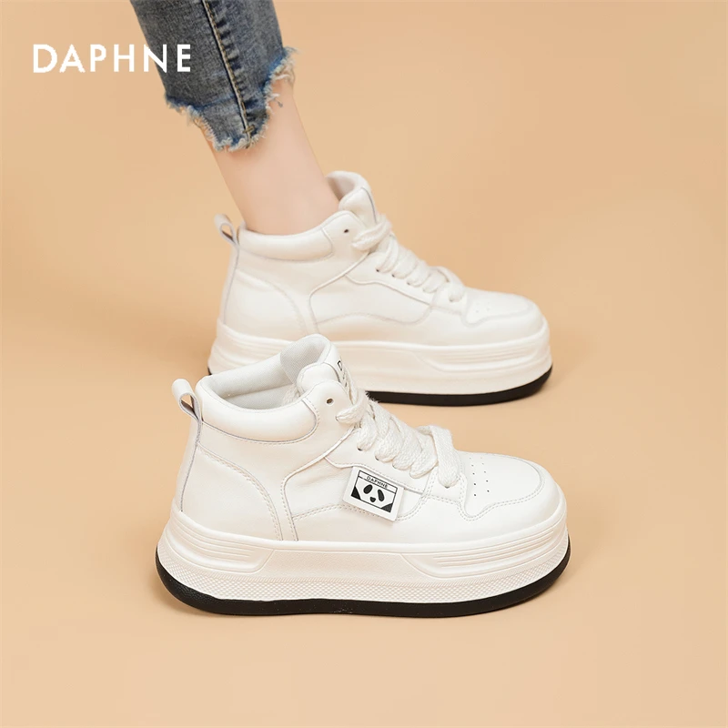 Daphne/达芙妮高帮小白鞋女2024春夏新款厚底板鞋百搭时尚休闲鞋