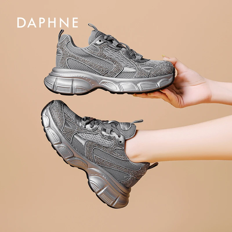 达芙妮老爹鞋女2025夏季新款网面透气百搭时尚厚底增高休闲运动鞋