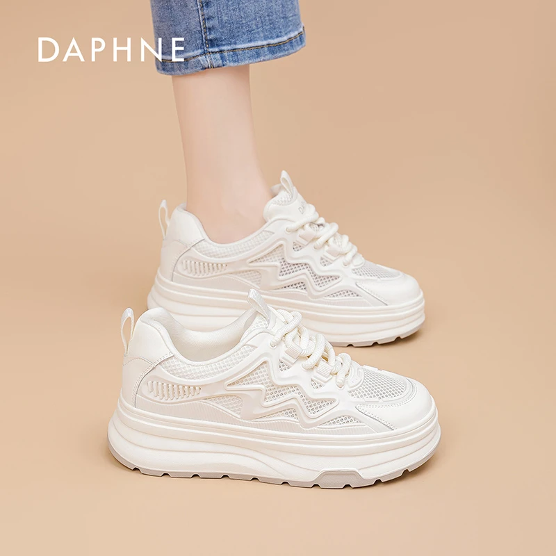 达芙妮小白鞋女2025夏季新款网纱透气软底厚底百搭休闲运动板鞋