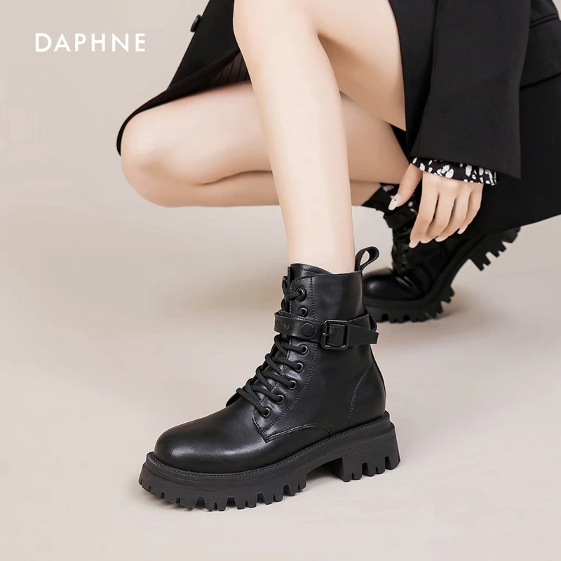 Daphne/达芙妮马丁靴女2025春季新款百搭厚底短靴英伦风中筒靴子