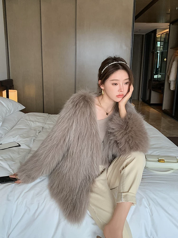 双面编织貉子毛编织外套长款女洋气时尚百搭秋冬2024新款