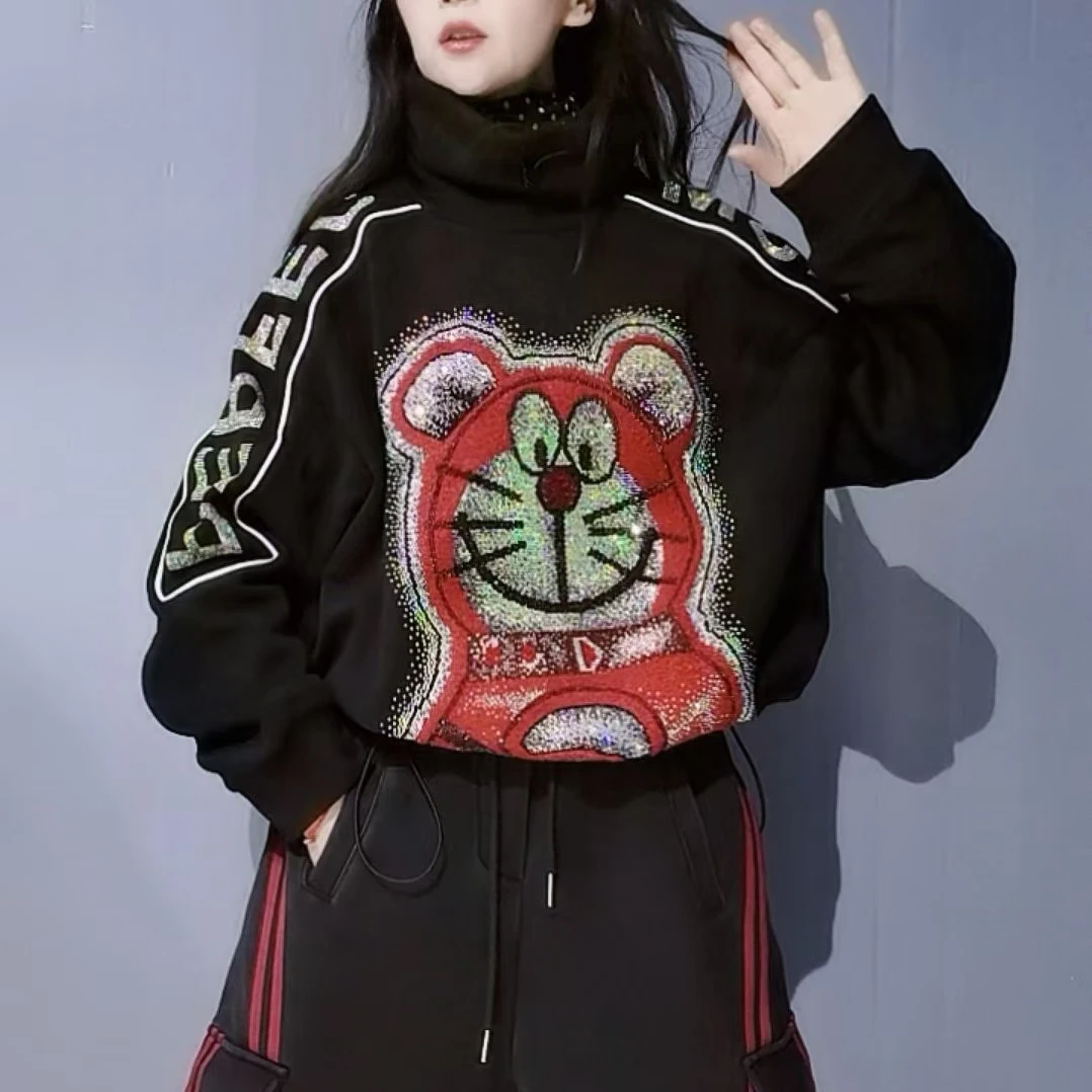 潮牌休闲宽松潮流时尚加绒百搭重工字母自由领设计卫衣