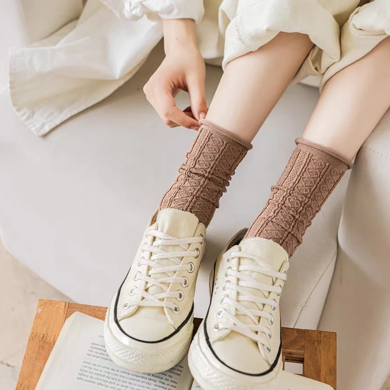 卷边日系麻花直筒堆堆袜/3色