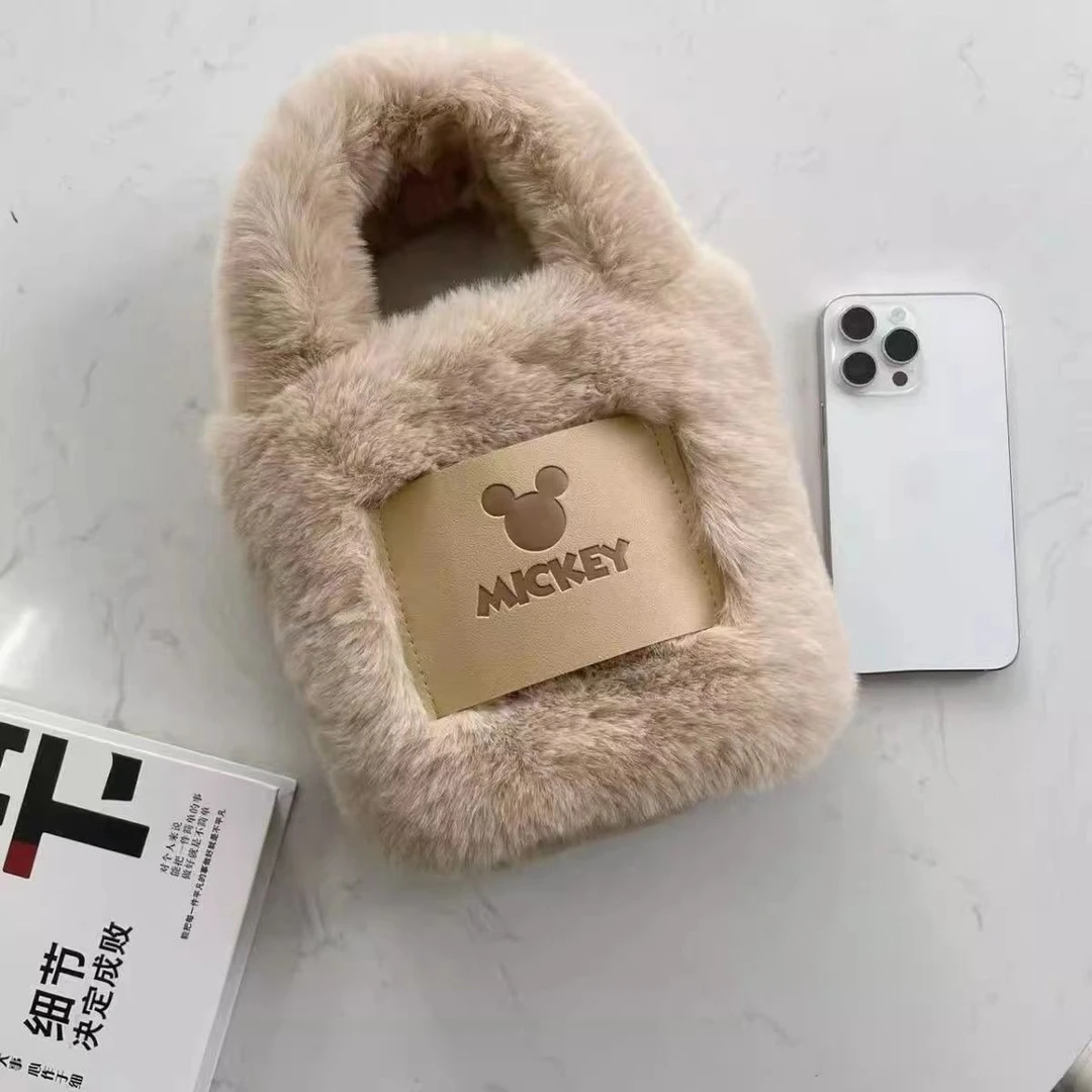 米奇毛绒包蓬松小众手提包可爱卡通玩偶水桶包网红化妆包秋冬新款