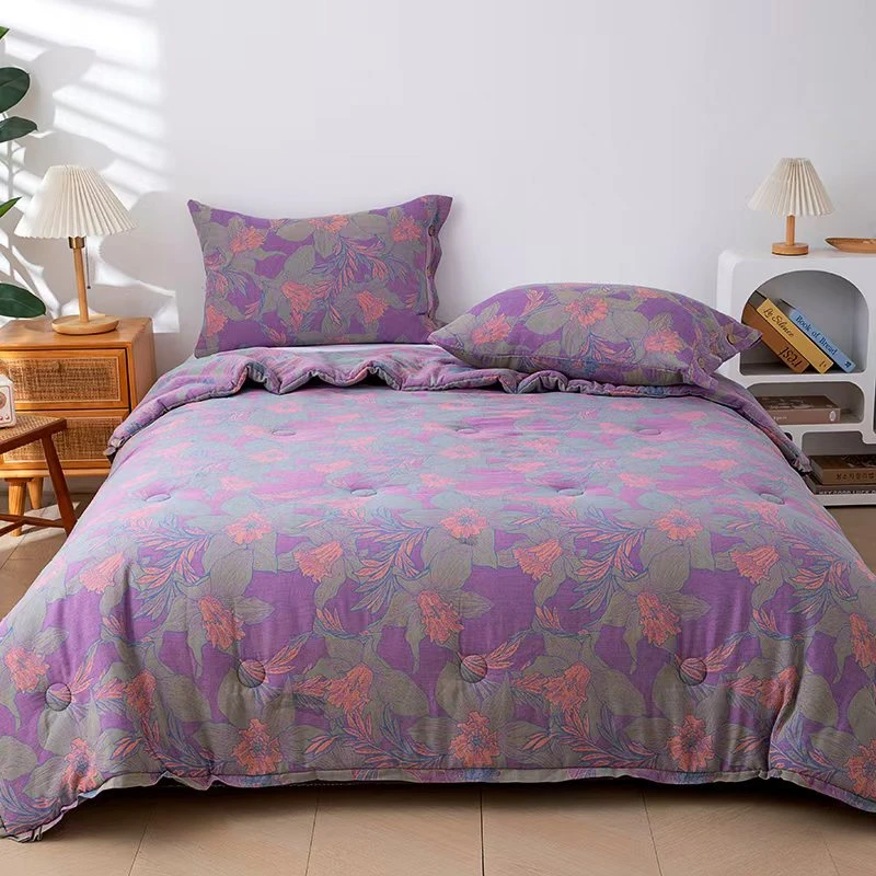 【紫色百合】200X230双人被双层纱纯棉细纱亲肤大柔软机洗四季春秋