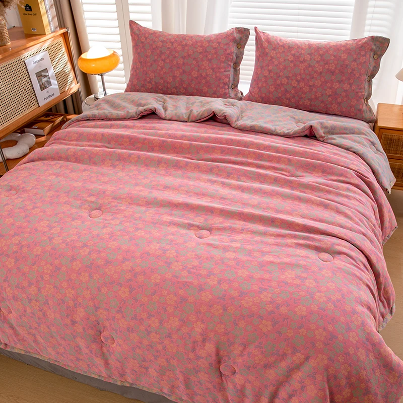 【粉色小花】200X230双人被双层纱纯棉细纱亲肤大柔软可机洗秋冬被