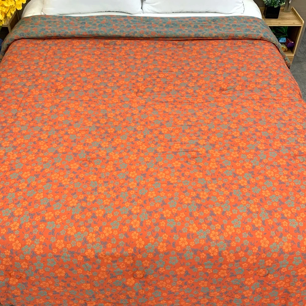 【橘色小花】150x200四季冬纯棉双层纱精梳棉细纱柔软厚多功能绗缝