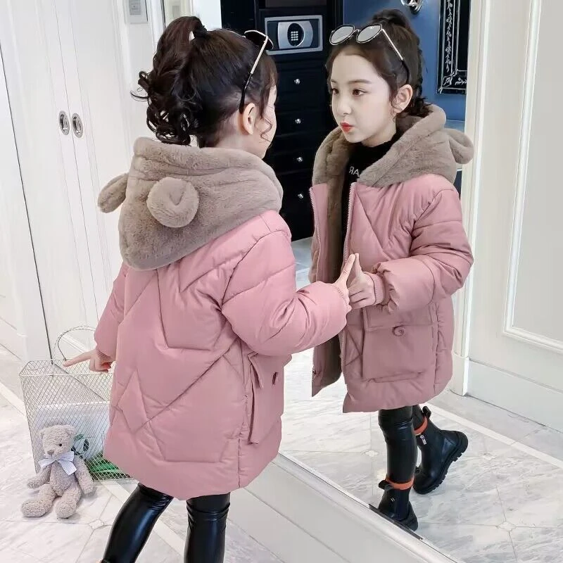 新款冬季新款女童棉衣韩版中大童女宝加厚加绒洋气保暖棉服外套