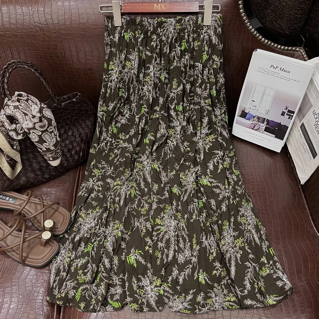 LMXPPJ【花好月圆】法式褶皱碎花半身裙复古气质百搭中长裙H8103