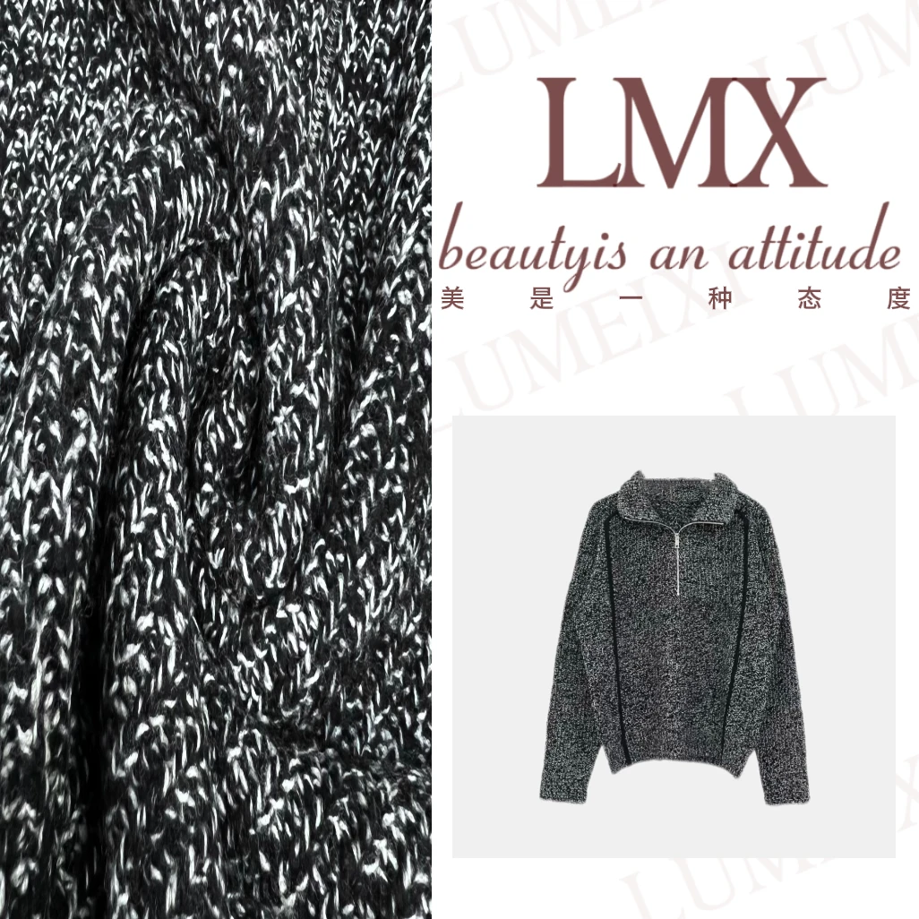 LMXPPJ【全羊毛翻领针织毛衣】秋冬时尚气质竖条针织衫上衣H3212