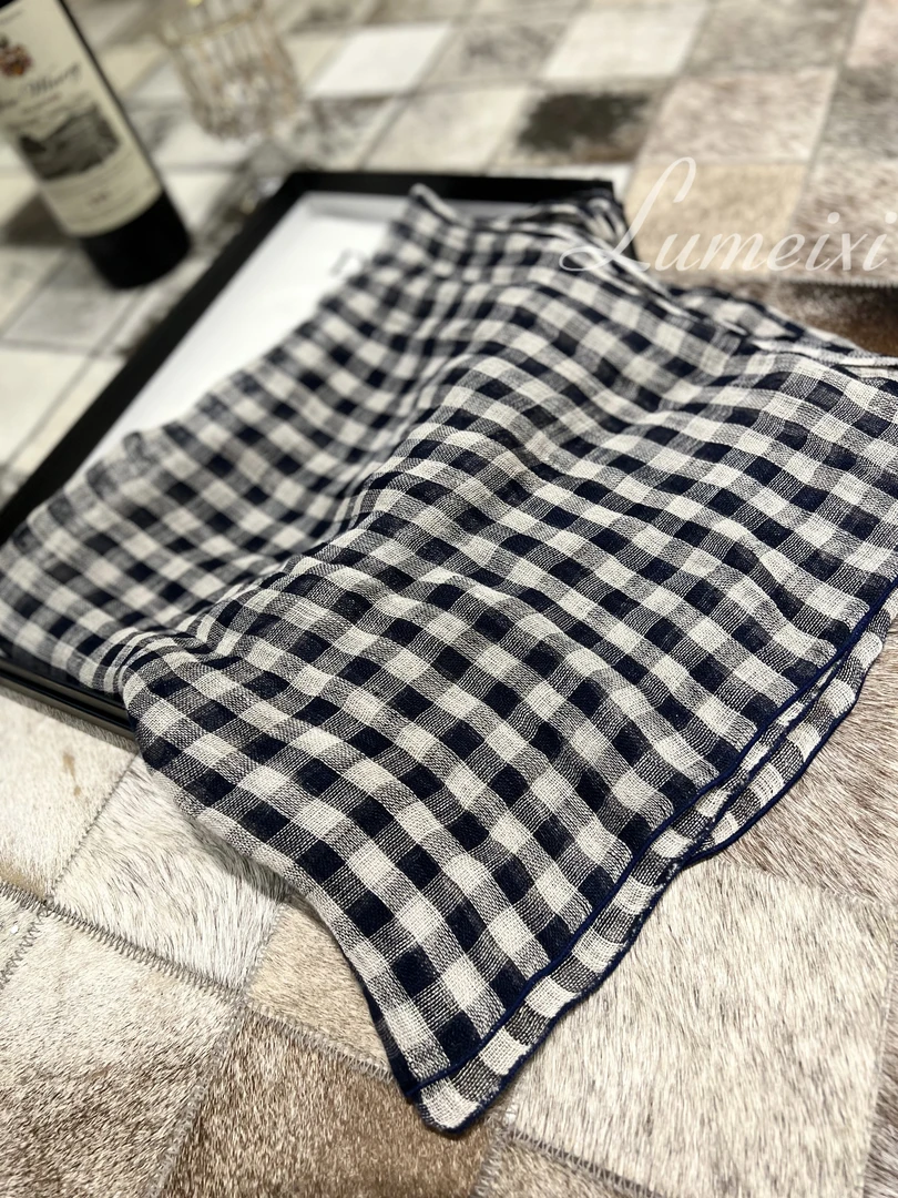 LMXPPJ【方格】复古亚麻格子小方巾简约百搭领巾配饰护颈丝巾90207