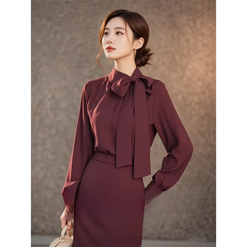 推荐现货！！独特别致红蝴蝶结千金衬衫出席千金清冷感贵系衣服