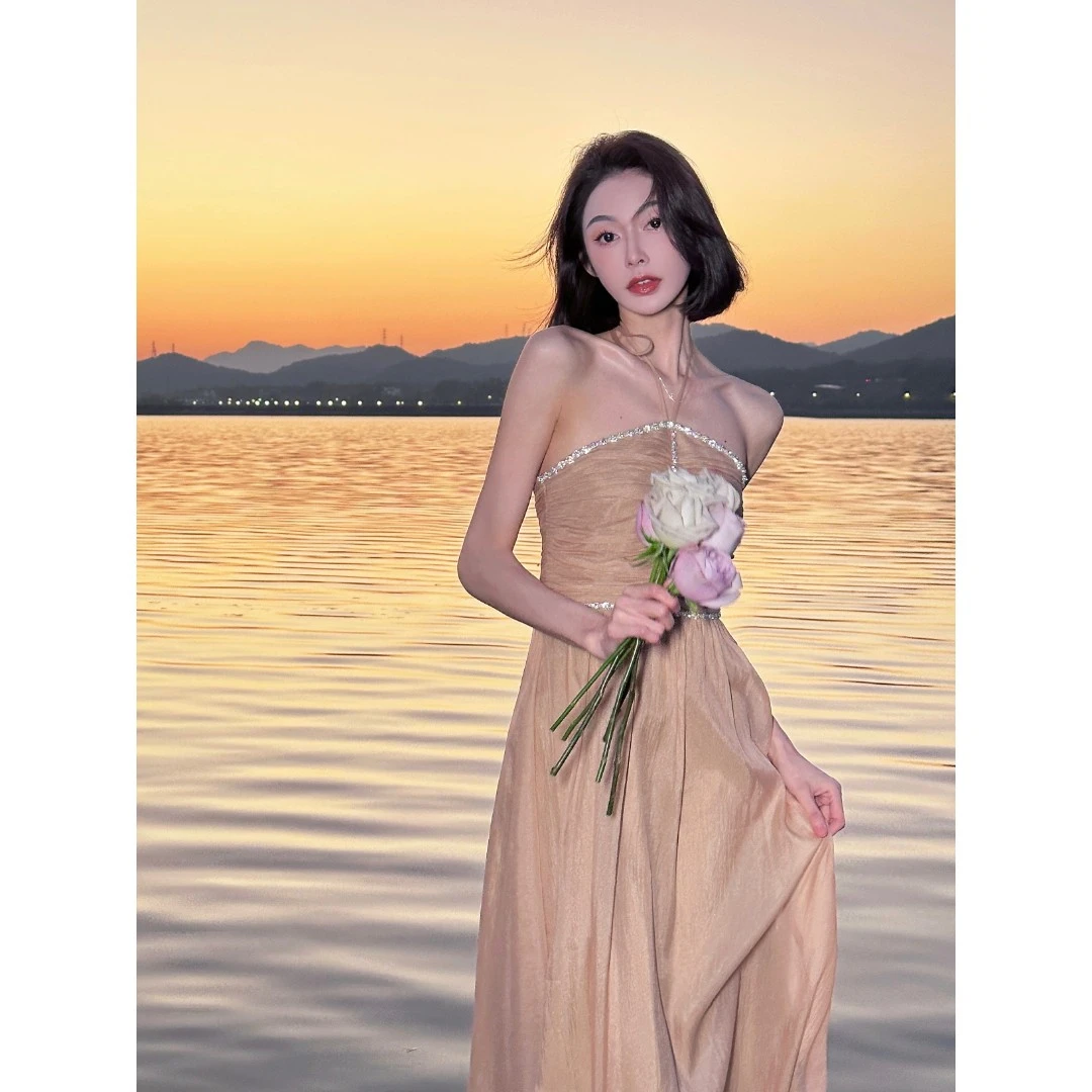 自制新款黄昏散步长款生日连衣裙洋气上档次女装气质裙子TZ30011#