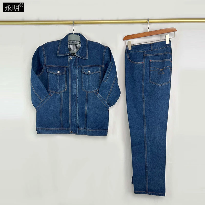 春秋长袖牛仔服棉涤牛仔劳保工装CVC汽修车间工作服工人工程服