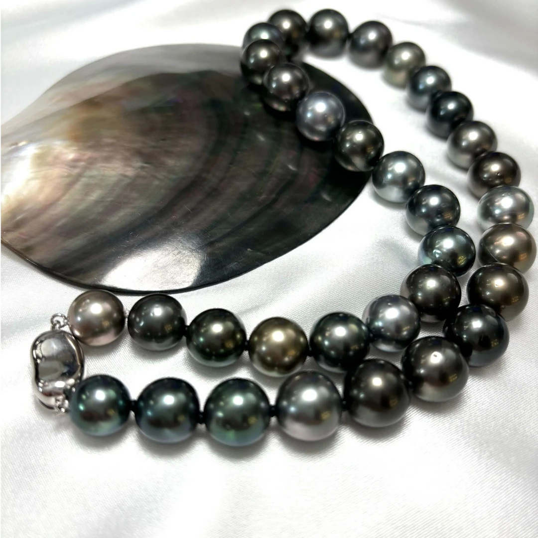 【杜松子】大溪地海水珍珠项链 正圆  10-14mm S925银   1786