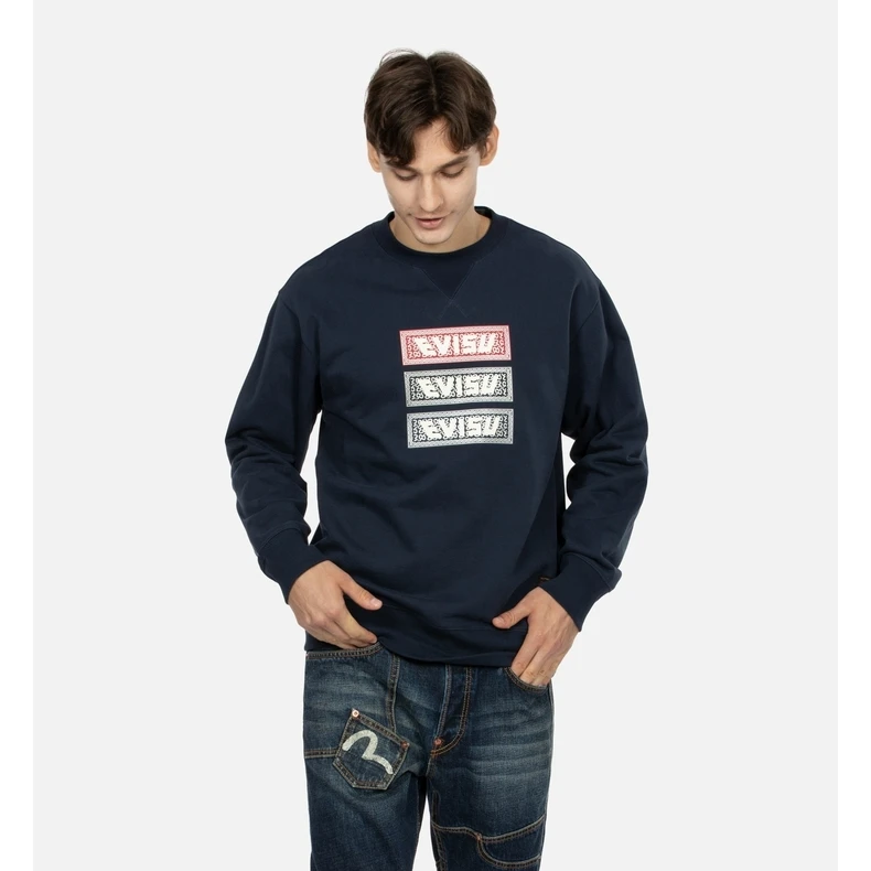 EVISU 2023秋季 男士三连方标印花休闲卫衣2EAHTM3SW1110RXCT