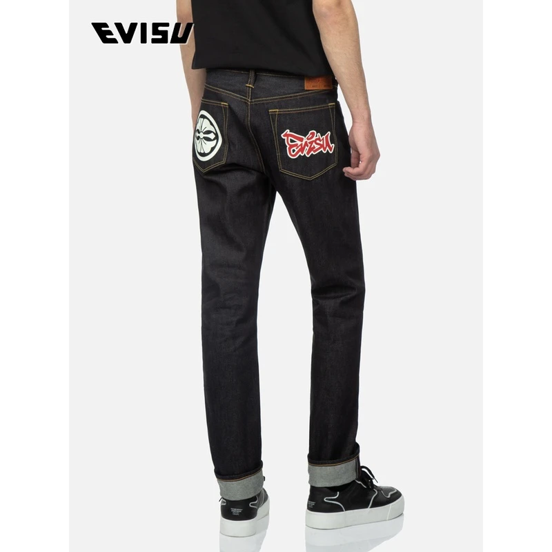 EVISU 2023春夏新款男士家花及涂鸦标志牛仔裤子2ESEPM3JE120XXCT