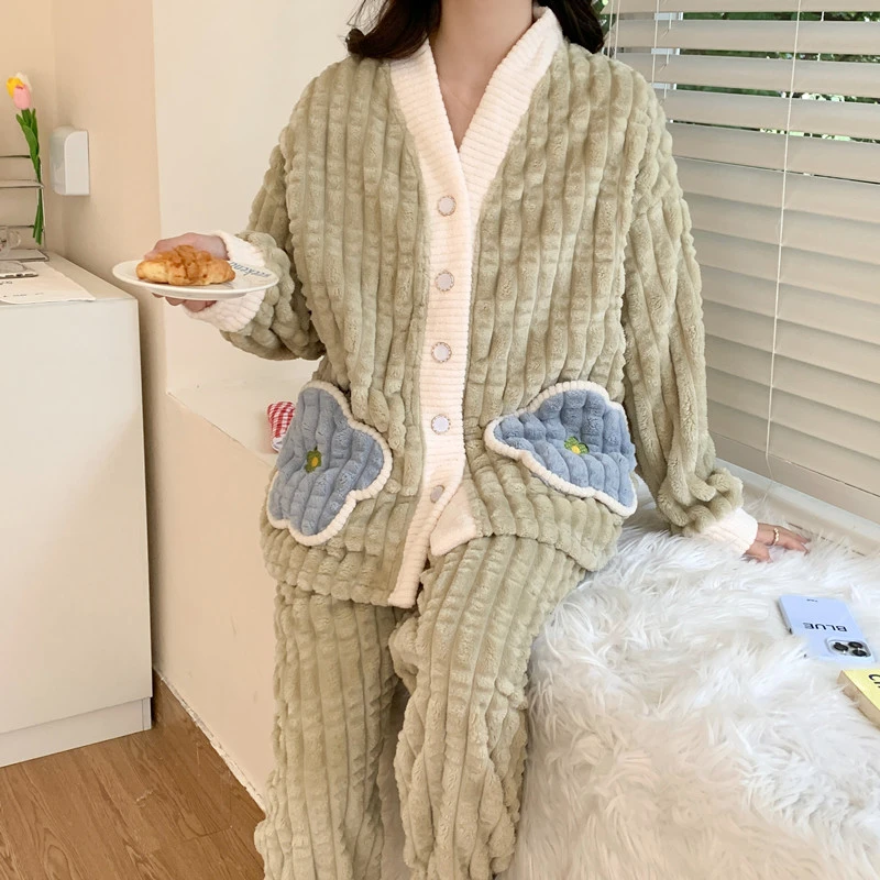 【法兰绒】月子服秋冬产后气质家居服套装怀孕期待产孕妇睡衣哺乳衣