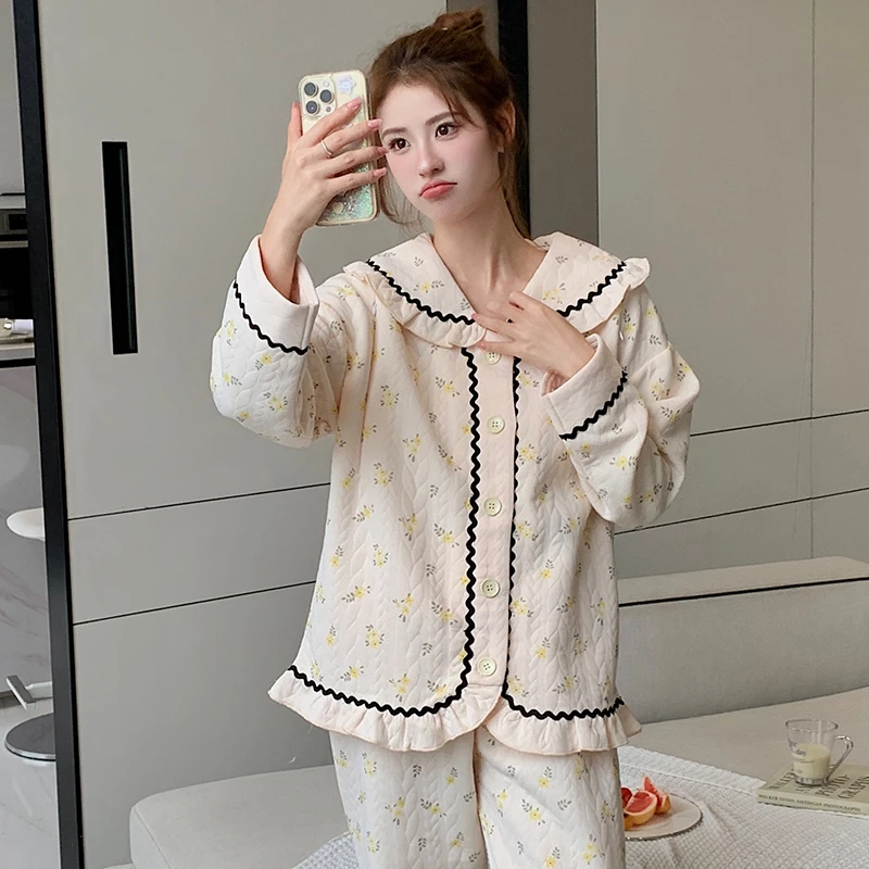 【空气棉】厚款保暖月子服秋冬季产后哺乳睡衣空气棉孕妇喂奶家居服