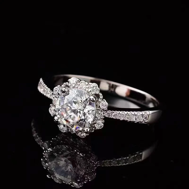 925银莫桑石戒指 【卡家星辰花苞】1-2克拉莫桑钻戒指轻奢时尚女士