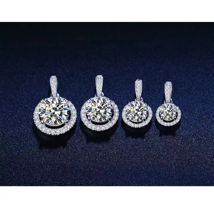 坠链均925银莫桑石 【圆包吊坠】0.5-2克拉莫桑钻项链 高端莫桑石