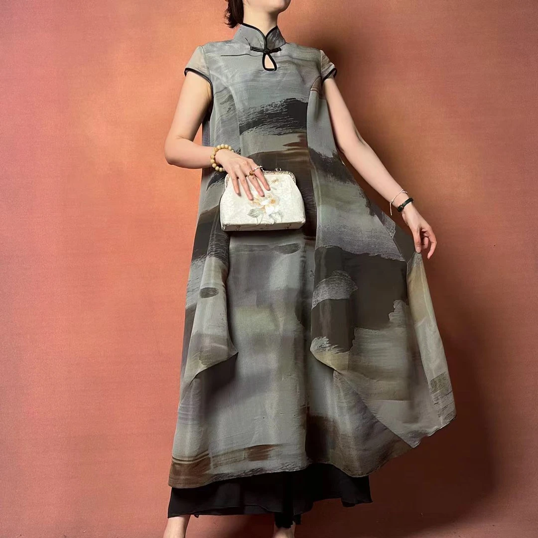 【大海轻奢】L1683新款水墨画气质夏季宽松设计师款时尚旗袍
