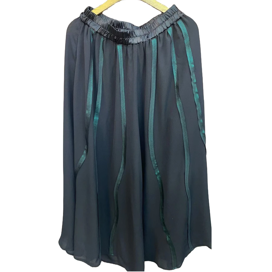 【大海轻奢】K23426-3新款设计师黑色拼绿条时尚阔腿裤