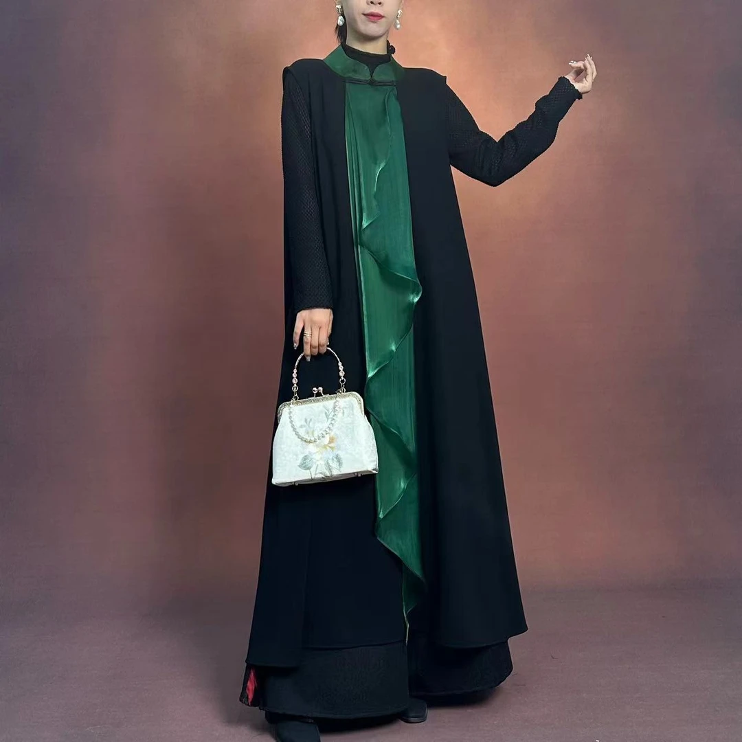 【大海轻奢】L24042新款黑拼纱盘扣设计师款时尚旗袍