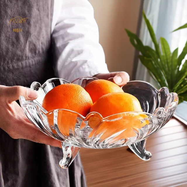 透明大号欧式玻璃水果盘透明三足果盘家用客厅创意糖果零食盘