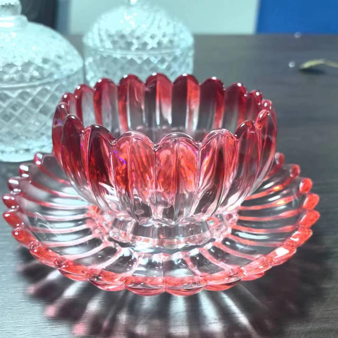 创意莲花玻璃水果盘家用彩色玻璃燕窝碗客厅高档糖果罐甜品碗