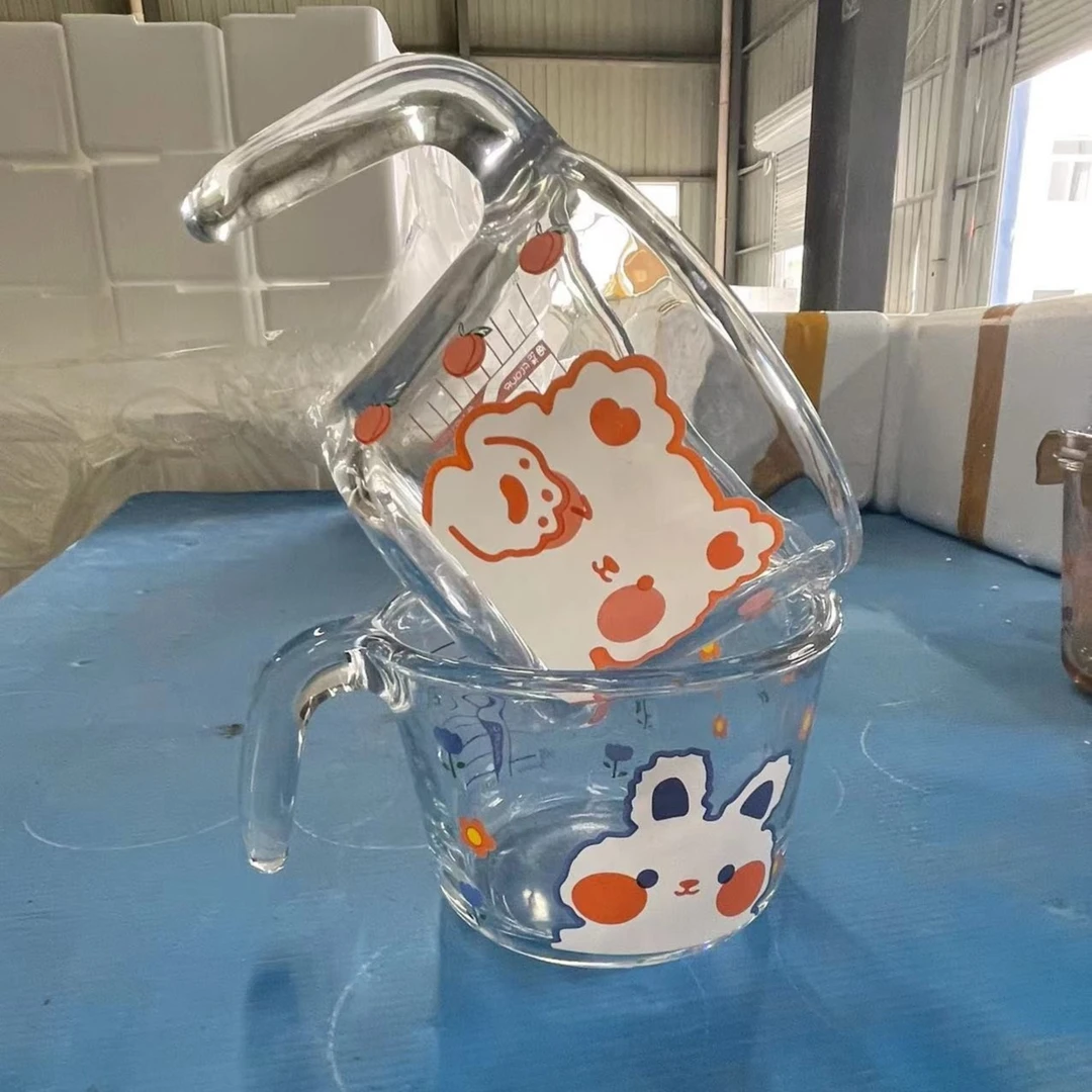 可爱卡通大耳朵兔贴花玻璃手把量杯