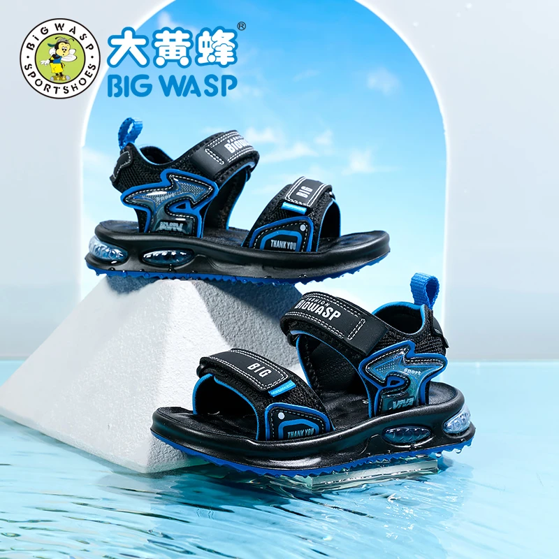 大黄蜂童鞋男童运动凉鞋夏季新款露趾透气儿童沙滩鞋中大童户外鞋