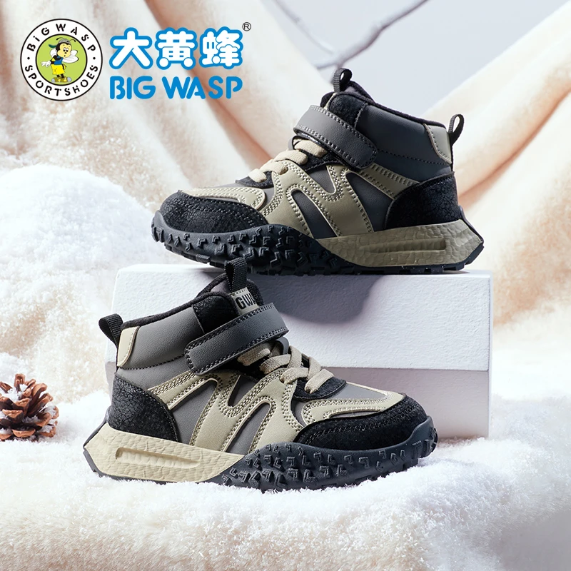 大黄蜂童鞋冬季男童保暖棉鞋加绒加厚户外高帮运动鞋D3023538762R