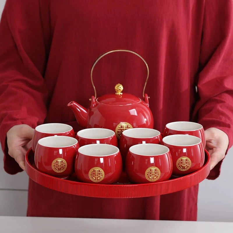 敬茶杯结婚中式新娘改口杯子喜茶壶托盘婚庆红色敬茶茶具套装礼盒