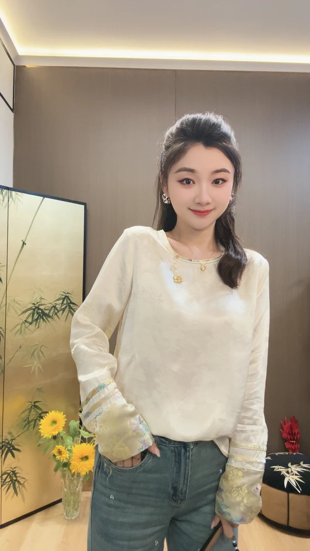 【COCQ】人丝提花段拼接上衣国风中式