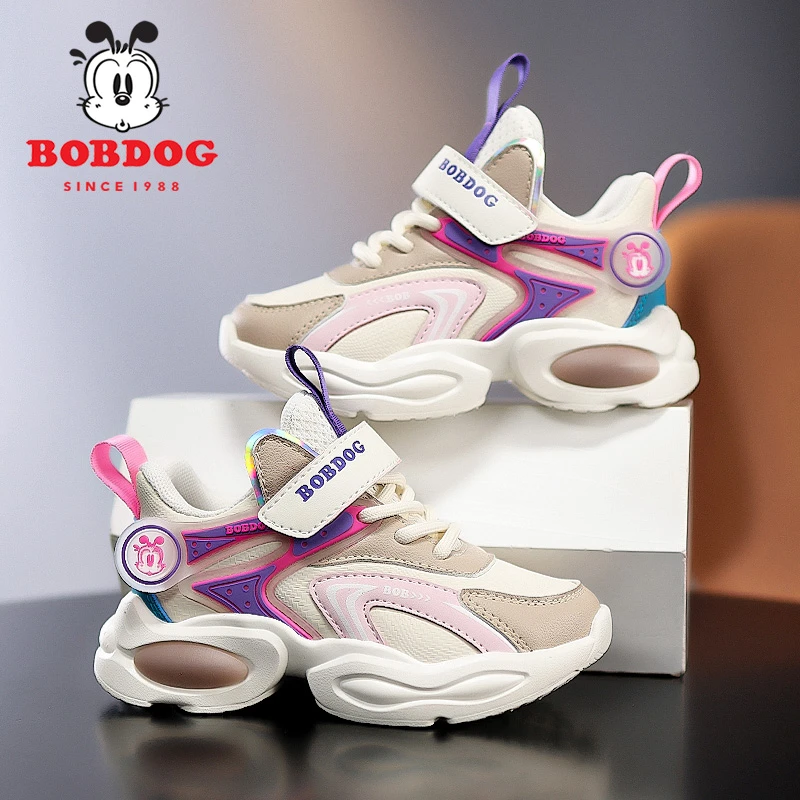 巴布豆男女童鞋秋皮面中大童时尚透气舒适休闲防滑软底棉运动鞋子