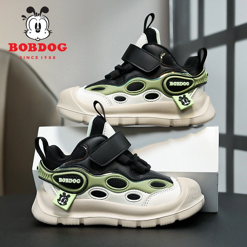 巴布豆男童鞋子秋冬防水皮面2024新款中大童防滑软底儿童魔术贴鞋