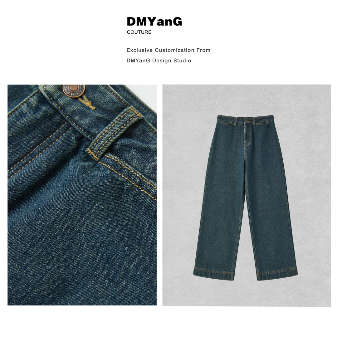 DMYanG/“蓝牛”复古水洗敲保暖再生纤维加绒牛仔裤DMY1478