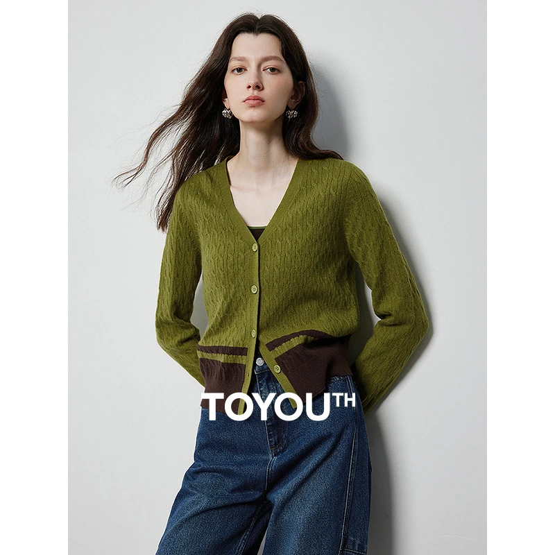 【重百粉丝】初语V领针织衫年季撞色编织毛衣开衫外8433035