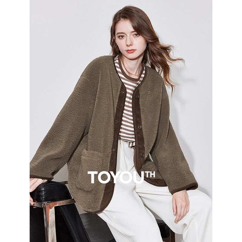 【初语女装】加绒加厚保暖外套女2024冬季小香风拼接圆领8445804