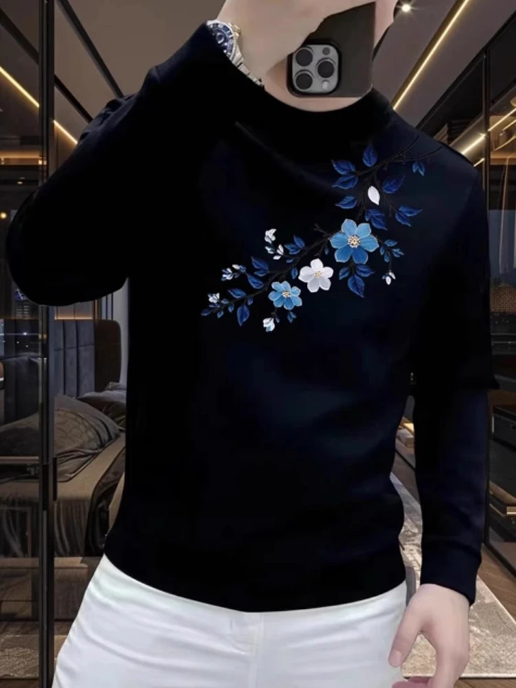 爆款高级感轻奢长袖卫衣男士秋冬潮牌印花个性痞帅圆领打底衫上衣