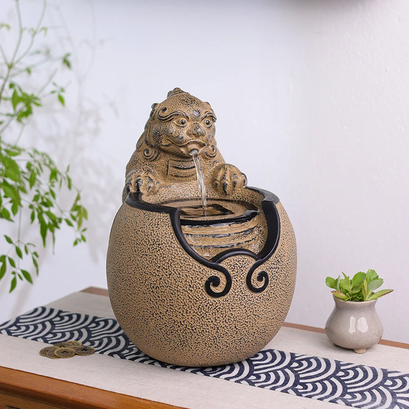 新中式茶室玄关流水摆件循环水客厅桌面貔貅装饰办公室开业礼物