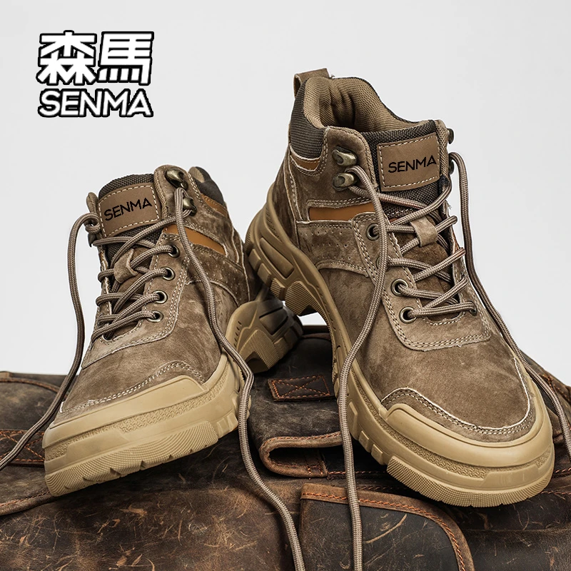SENMA/森马男鞋2026冬季加绒劳保鞋男士户外登山运动厚底马丁靴子