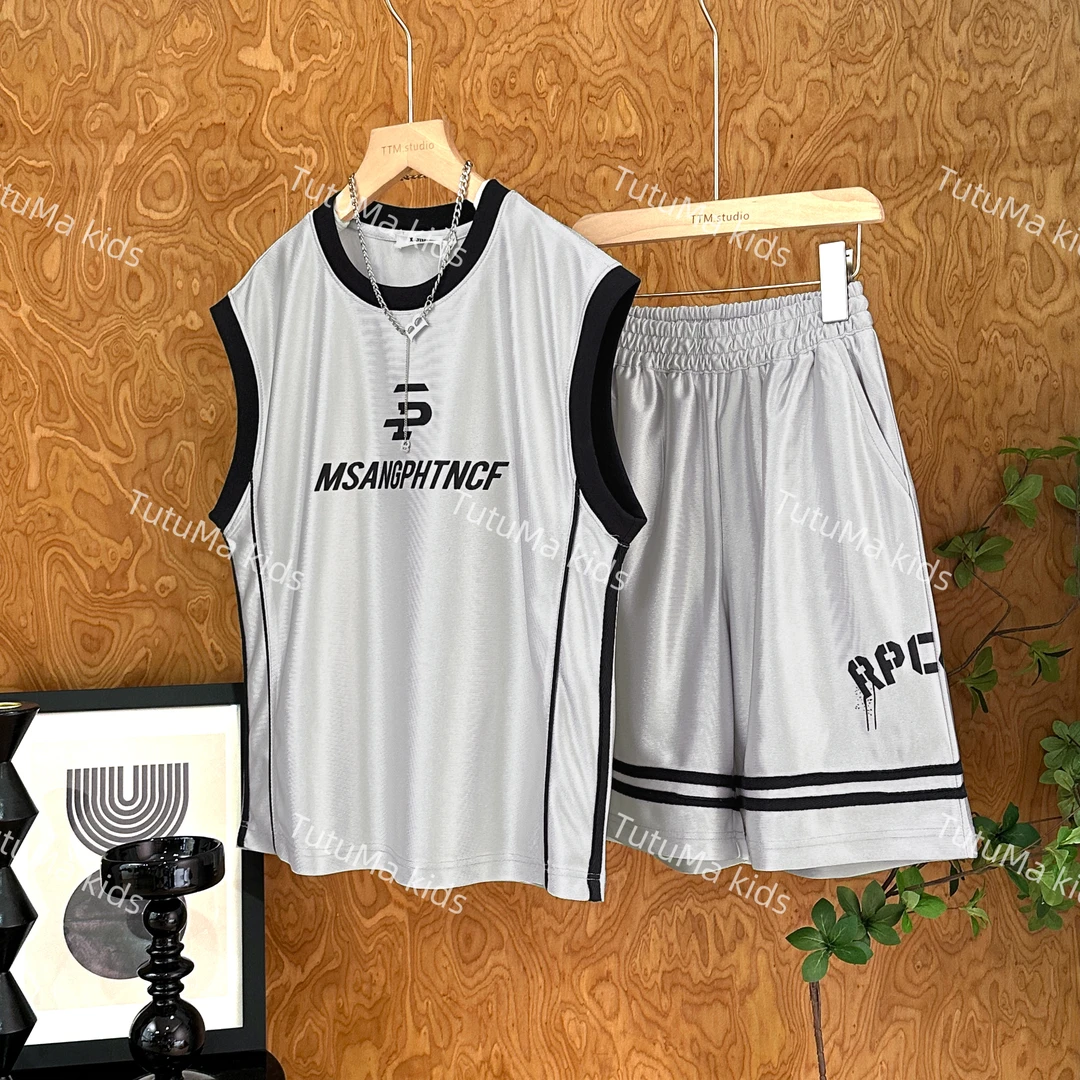 【图图妈kids】男女童2024夏季篮球背心坎肩短裤套装韩版两件套潮