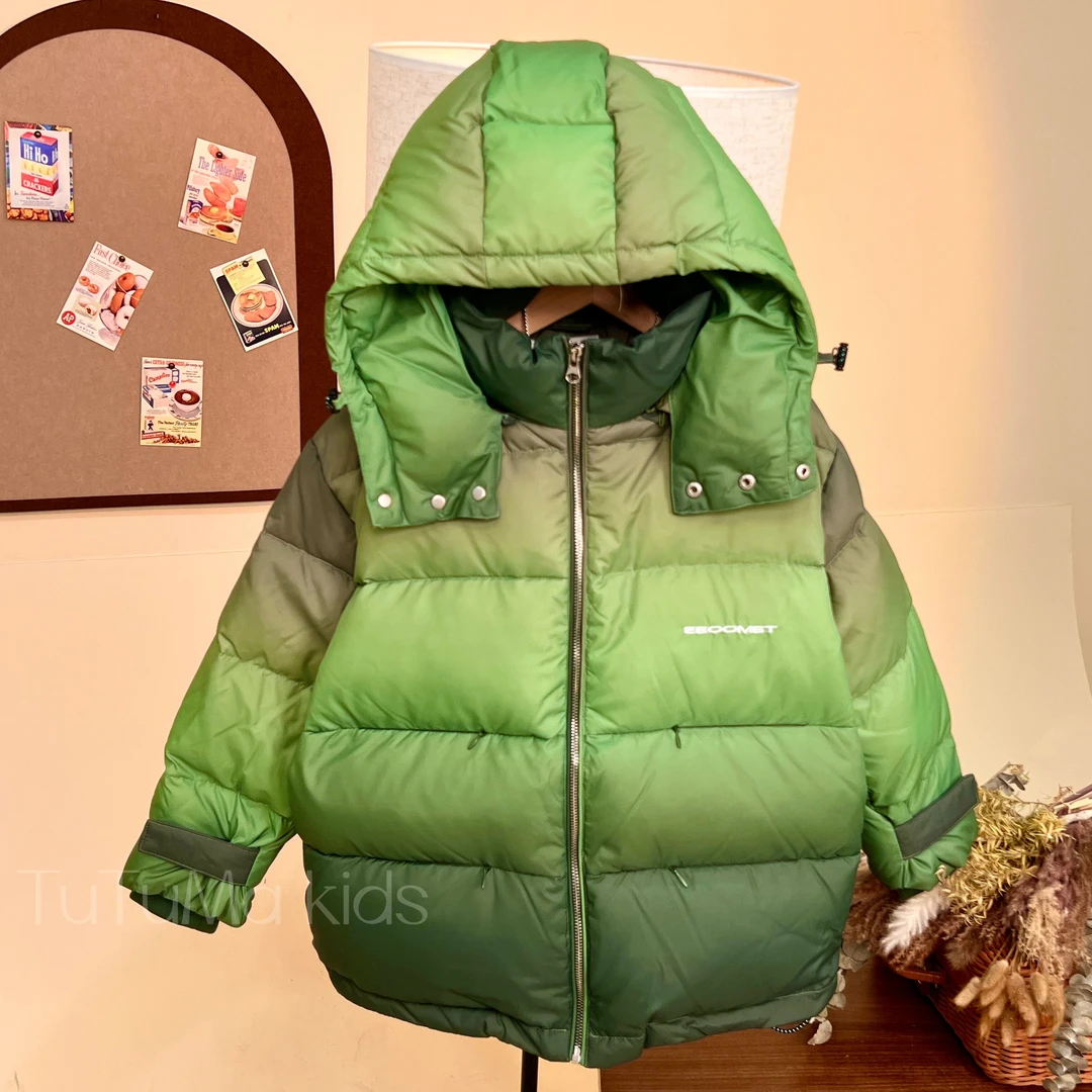 【2023355】男女童扎染渐变连帽羽绒服个性加厚保暖外套亲子装